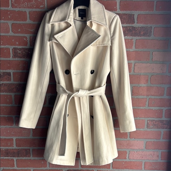 Express Elegant Cream Double-Breasted Women's pleated Wool Coat - Picture 1 of 6